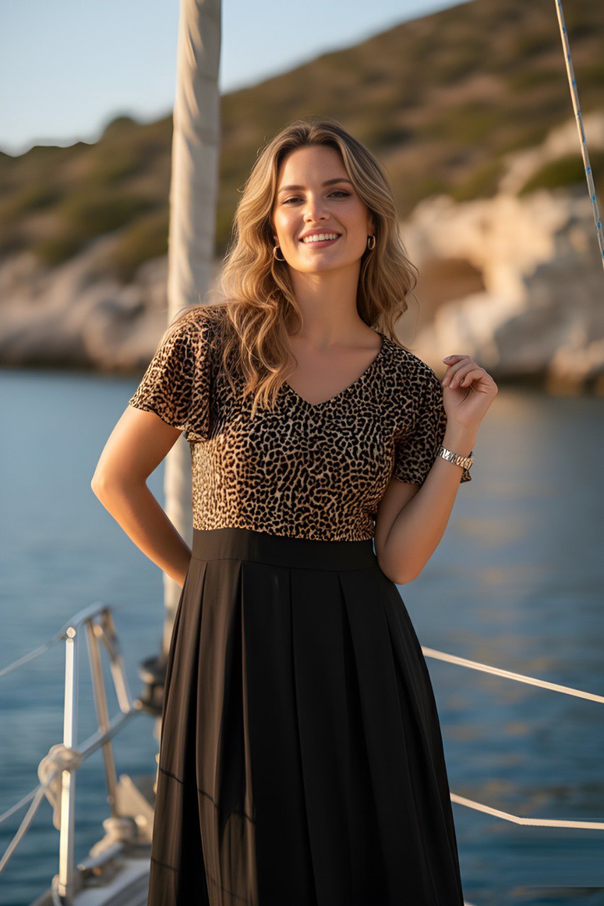 Leopard Print V-Neck Flutter Sleeve fancy dress - one piece