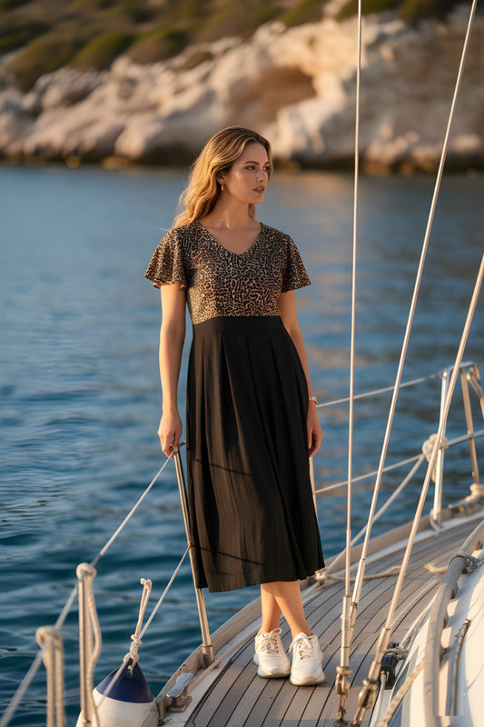 Leopard Print V-Neck Flutter Sleeve fancy dress - one piece