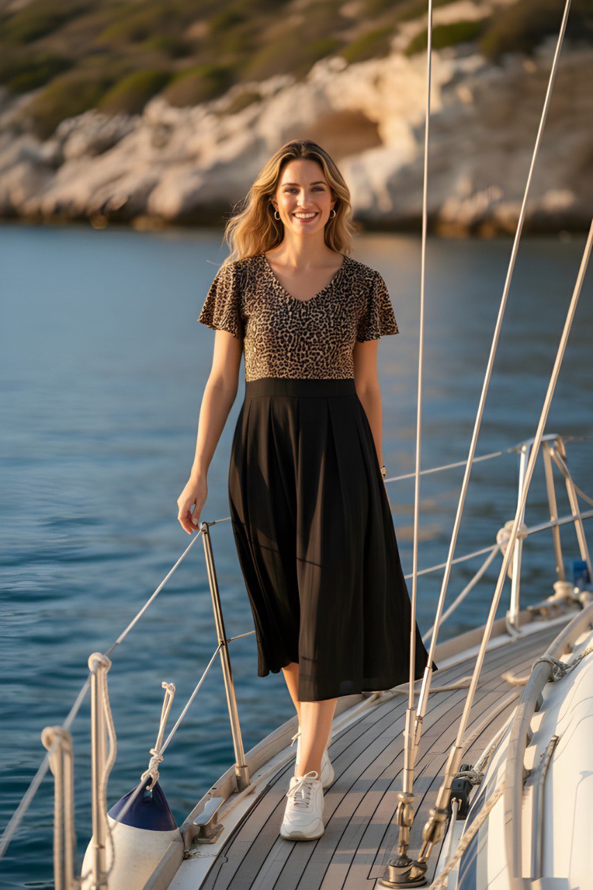 Leopard Print V-Neck Flutter Sleeve fancy dress - one piece