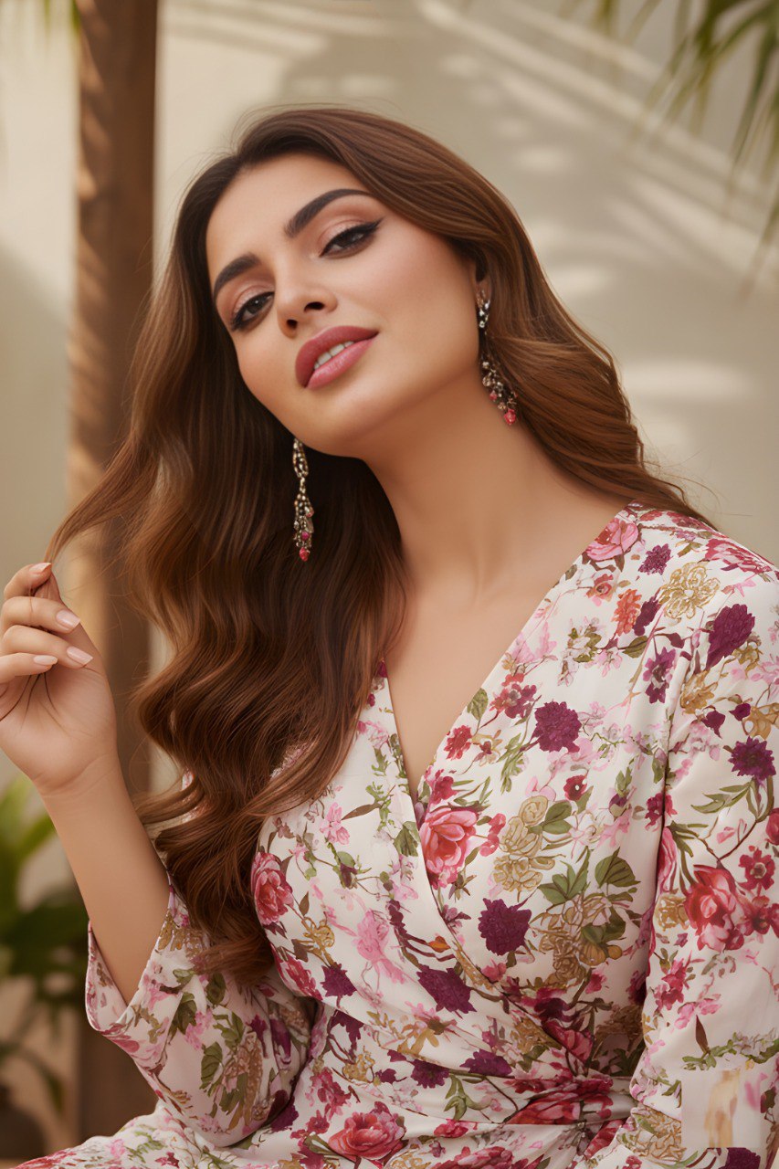 Blush Floral Wrap Maxi Dress with Tie-Up Waist