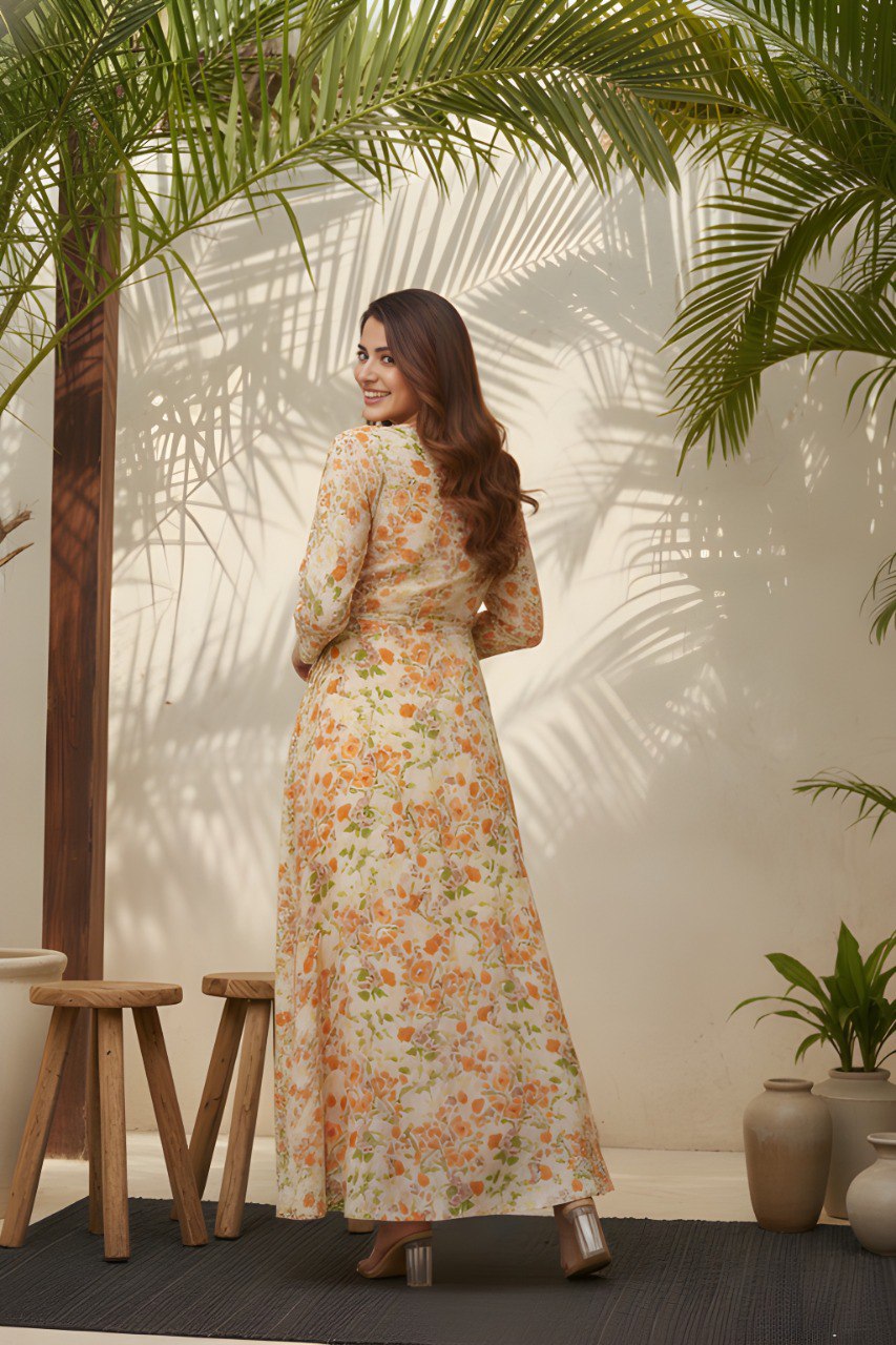 Floral Wrap Maxi Dress with 3/4 Sleeves