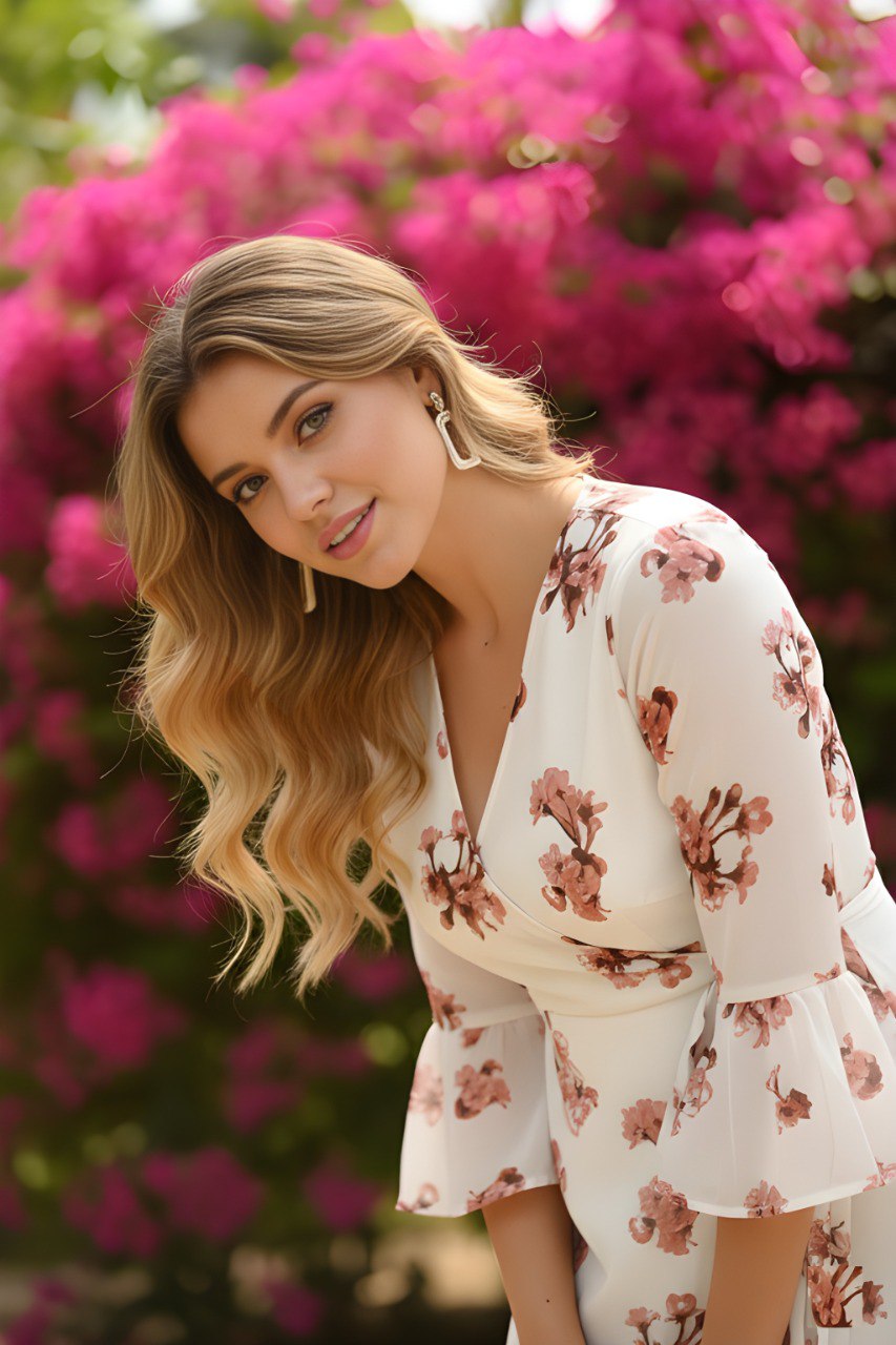 Ivory Floral Wrap Midi Dress with Bell Sleeves